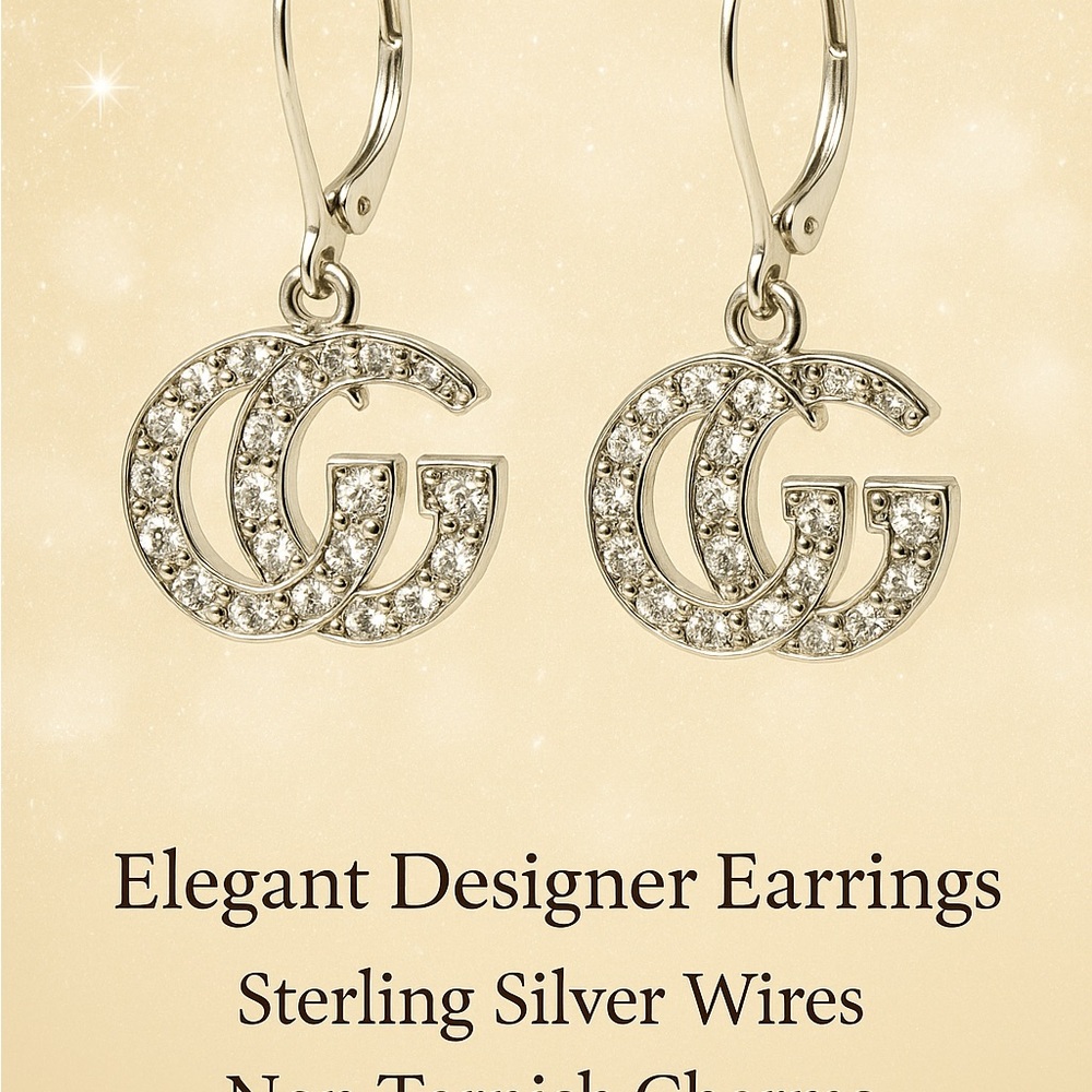 Designer Silver Earrings with Crystal Accents